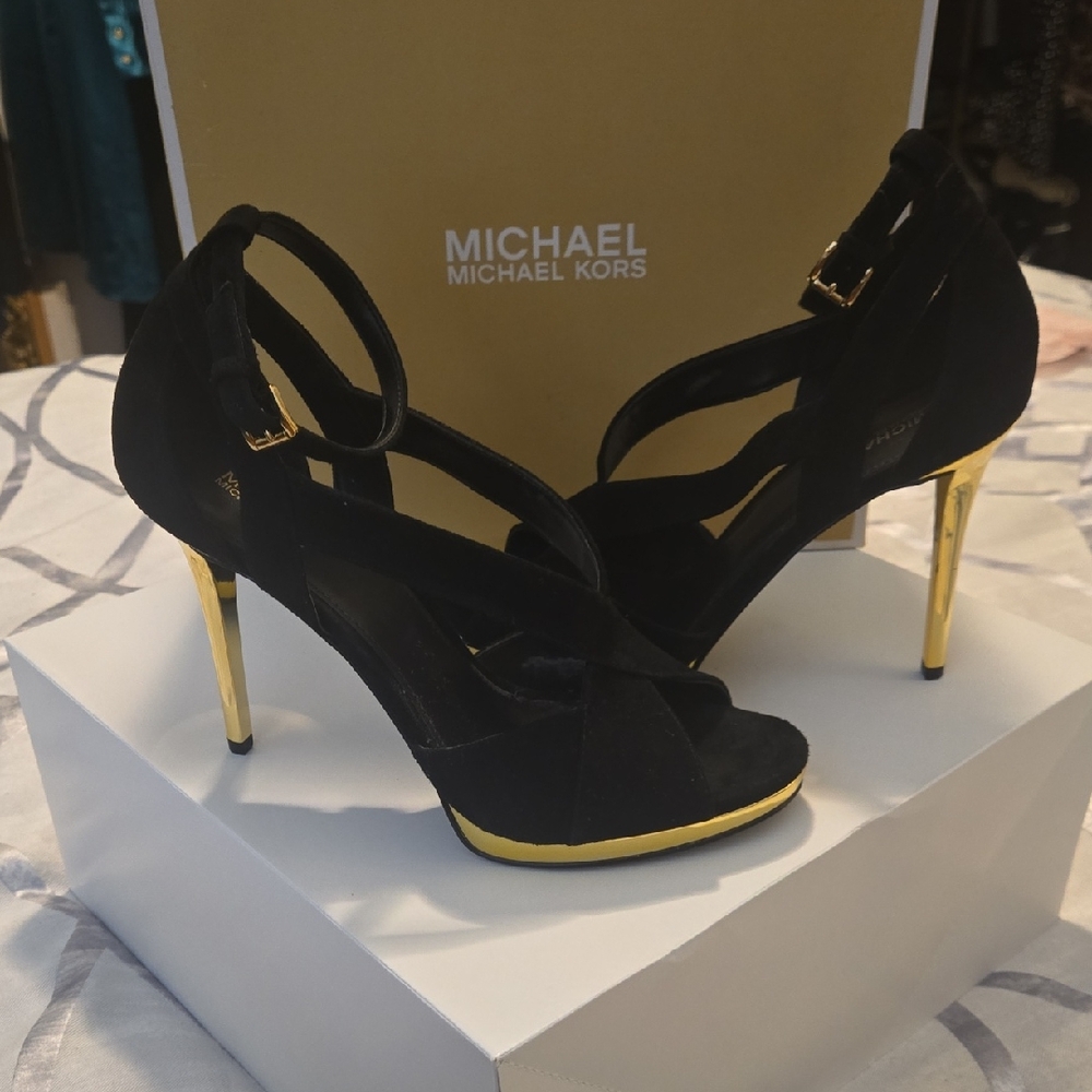 Michael Kors Black Heels with Gold Accents